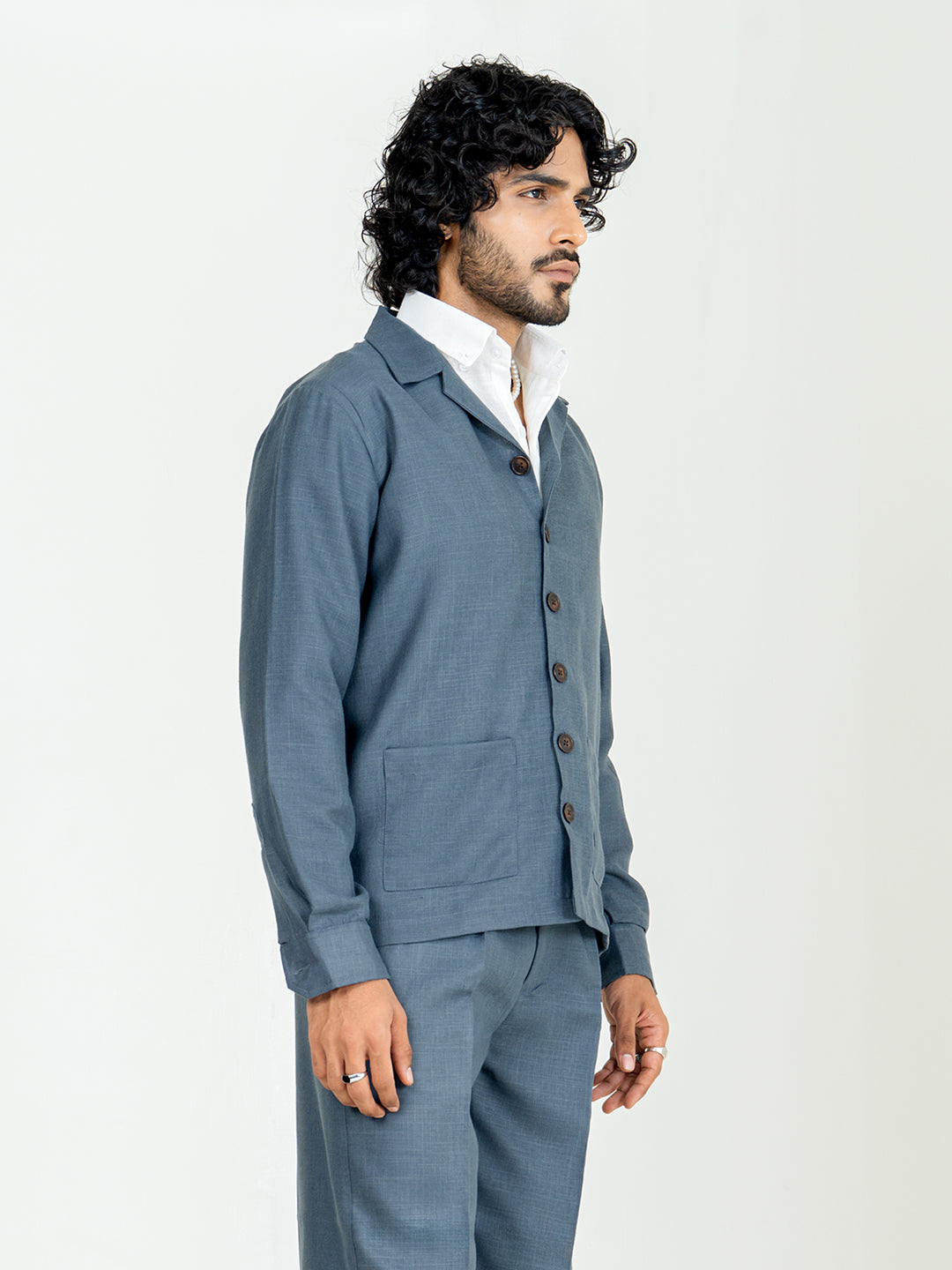 Davy Gray Two Pocket Linen blend shacket