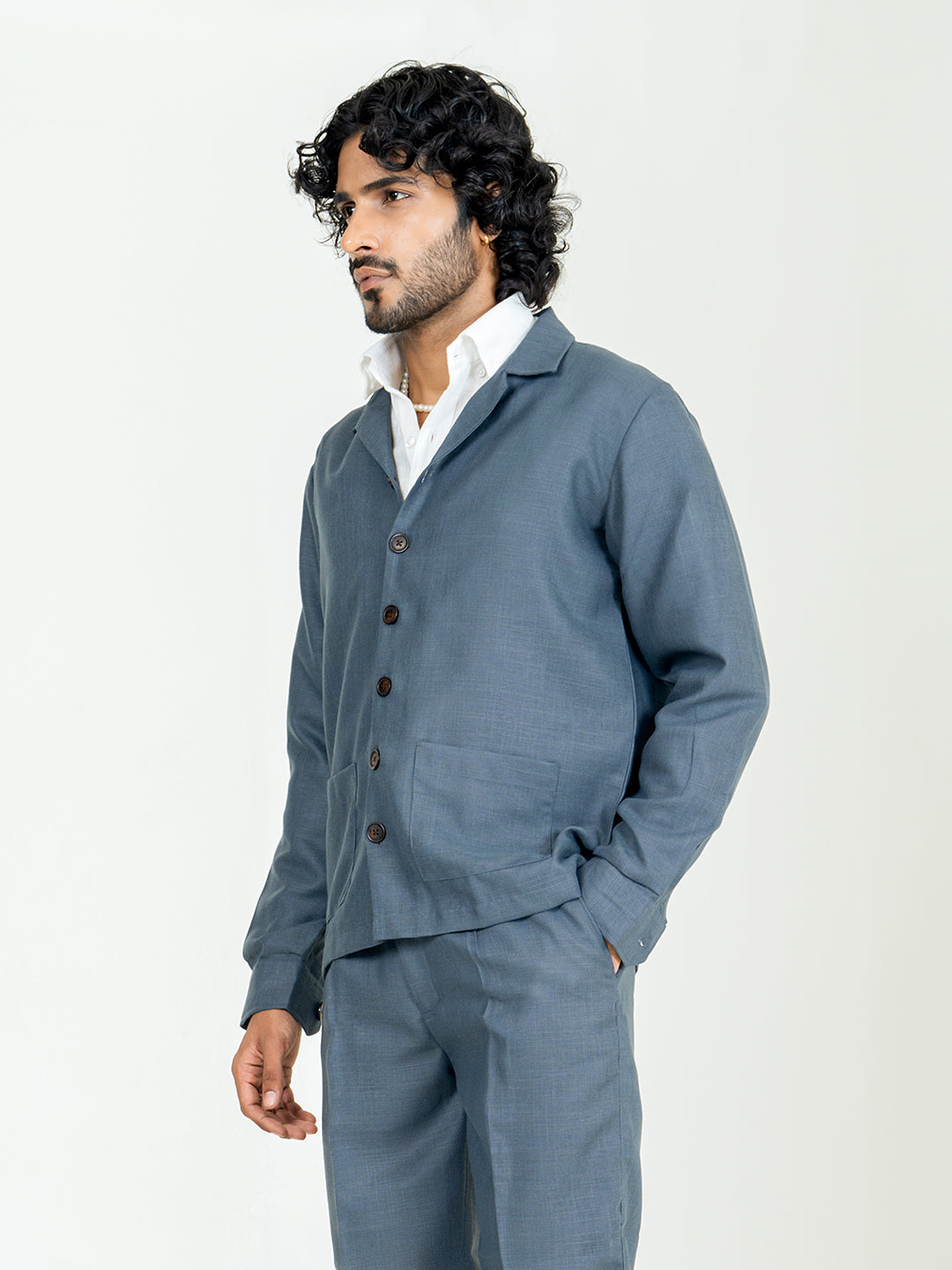 Davy Gray Two Pocket Linen blend shacket