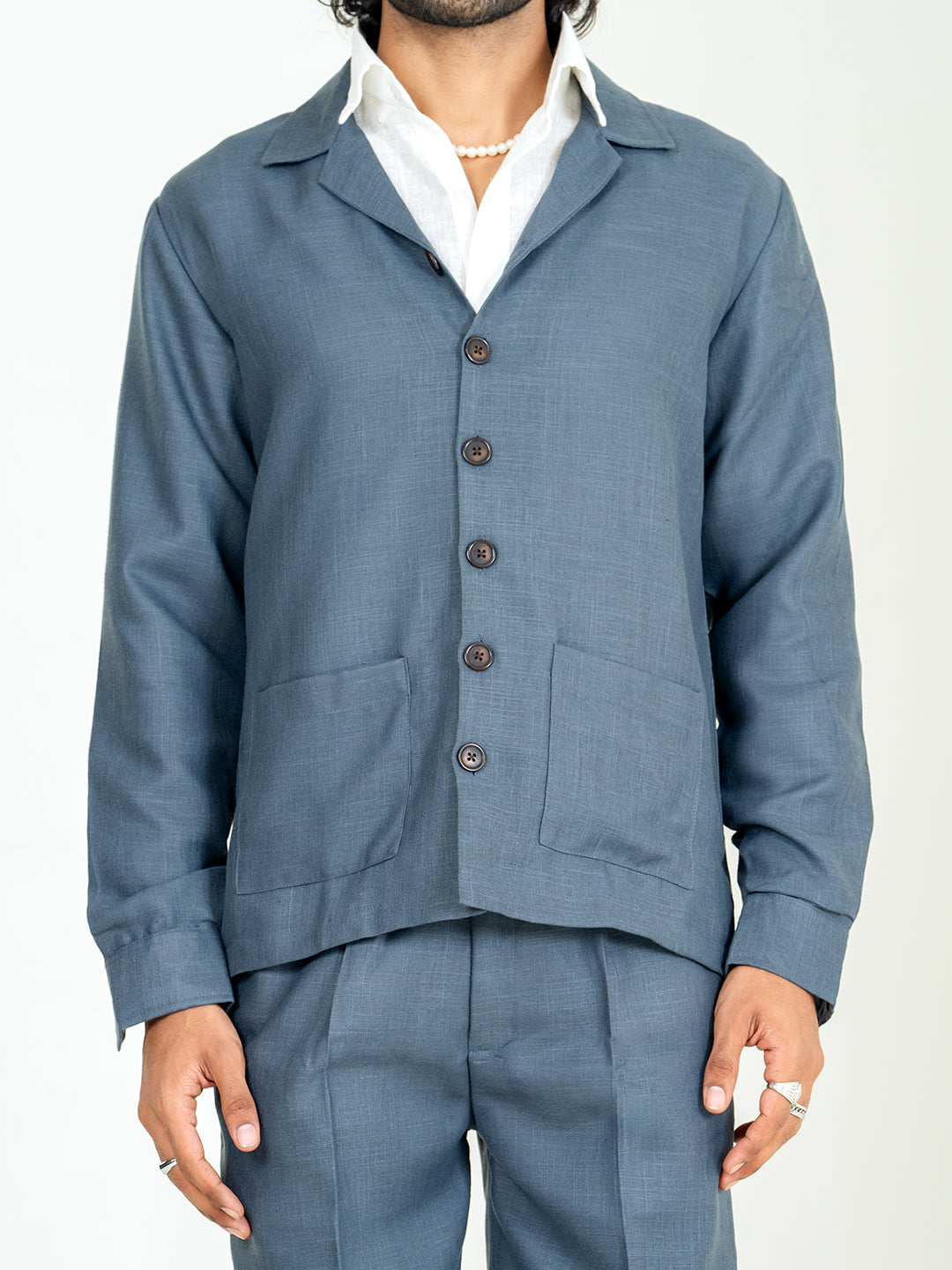 Davy Gray Two Pocket Linen blend shacket