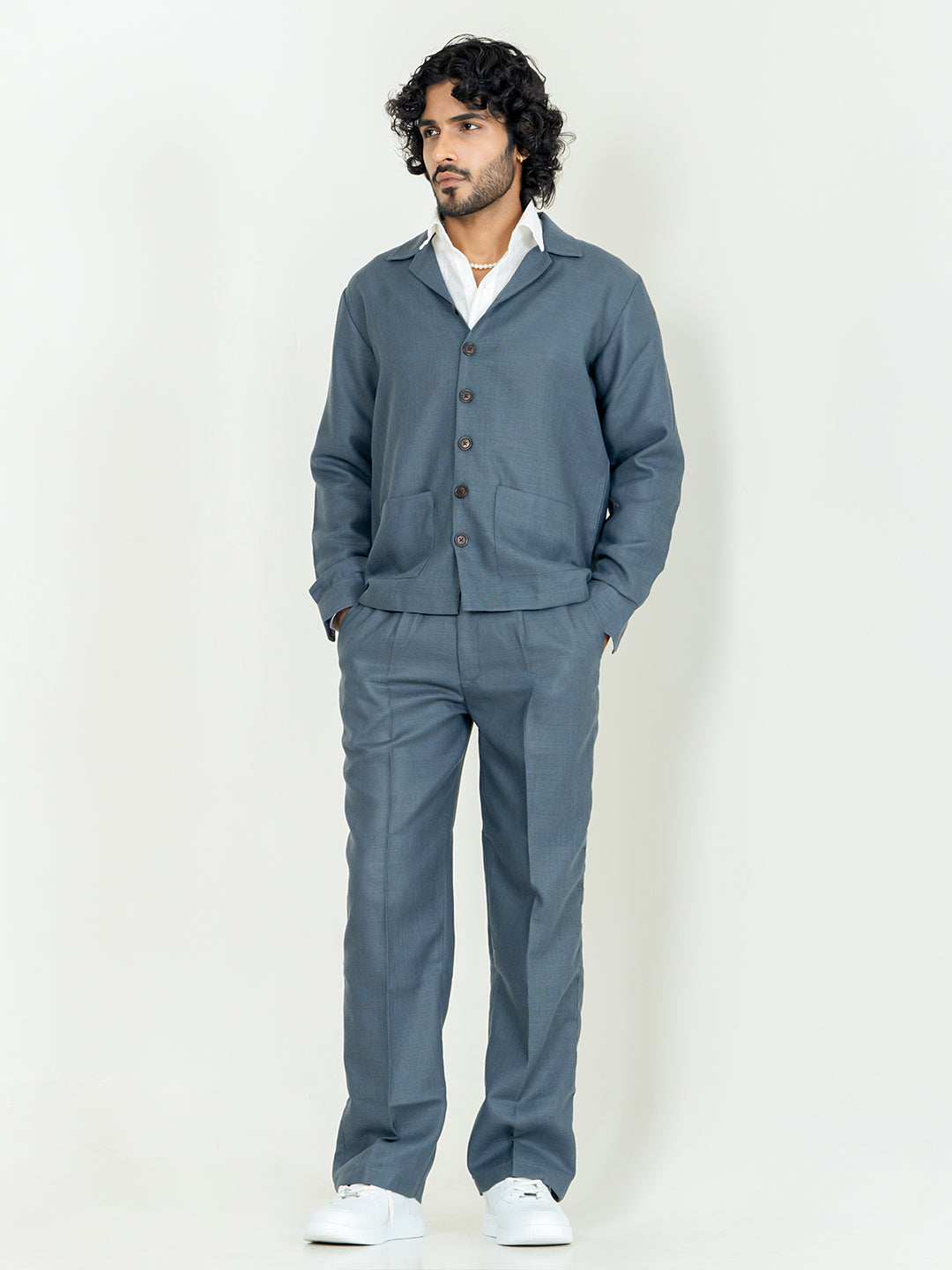 Davy Gray Two Pocket Linen blend shacket