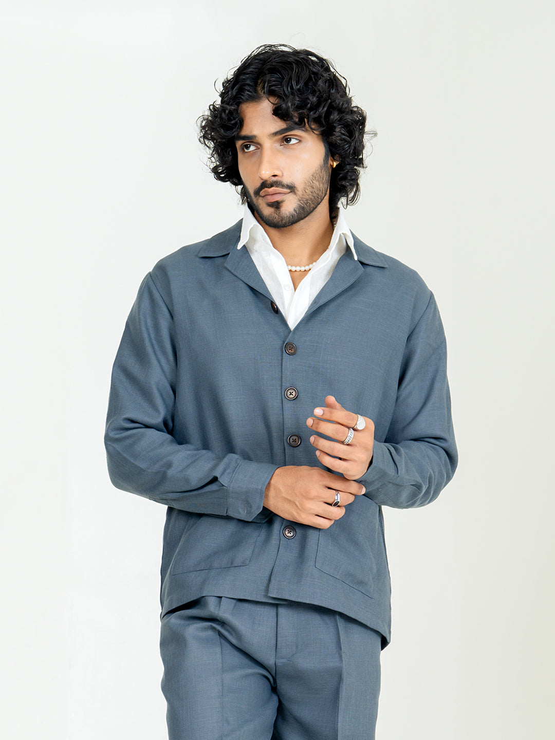 Davy Gray Two Pocket Linen blend shacket