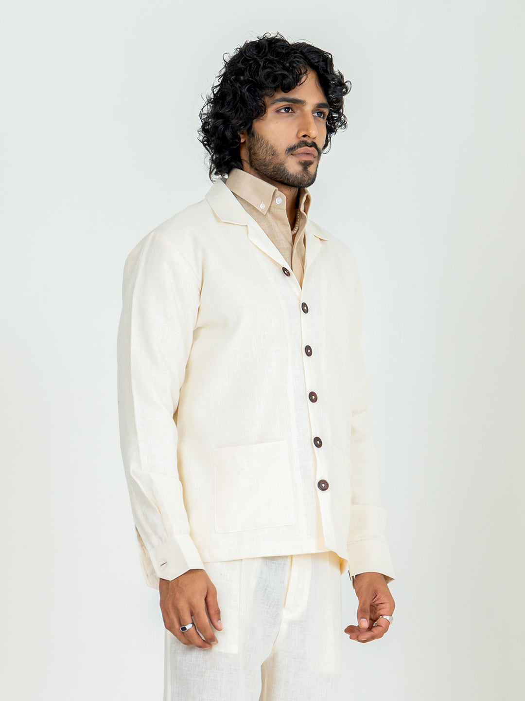 Blanched Almond Two Pocket Linen blend shacket