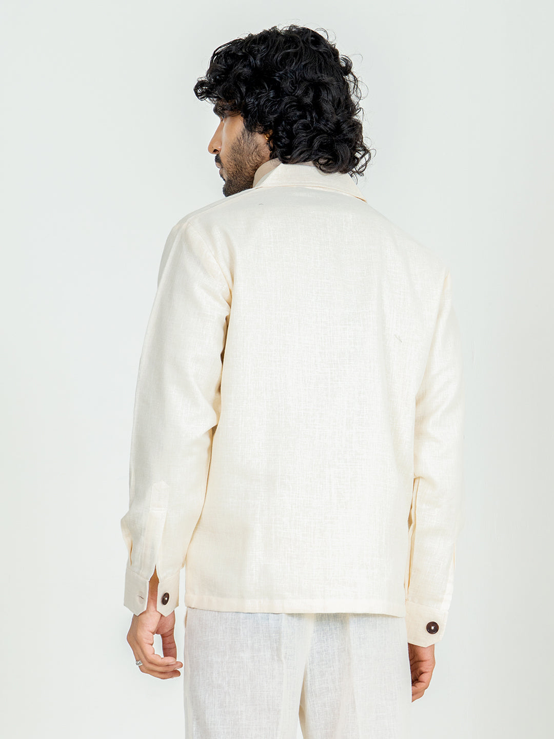 Blanched Almond Two Pocket Linen blend shacket