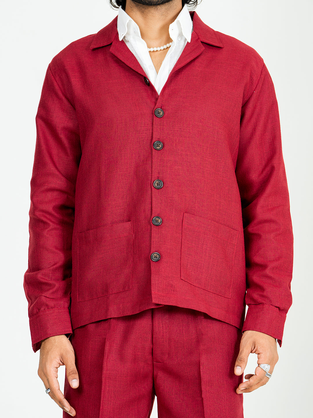 Maroon Two Pocket Linen blend Shacket