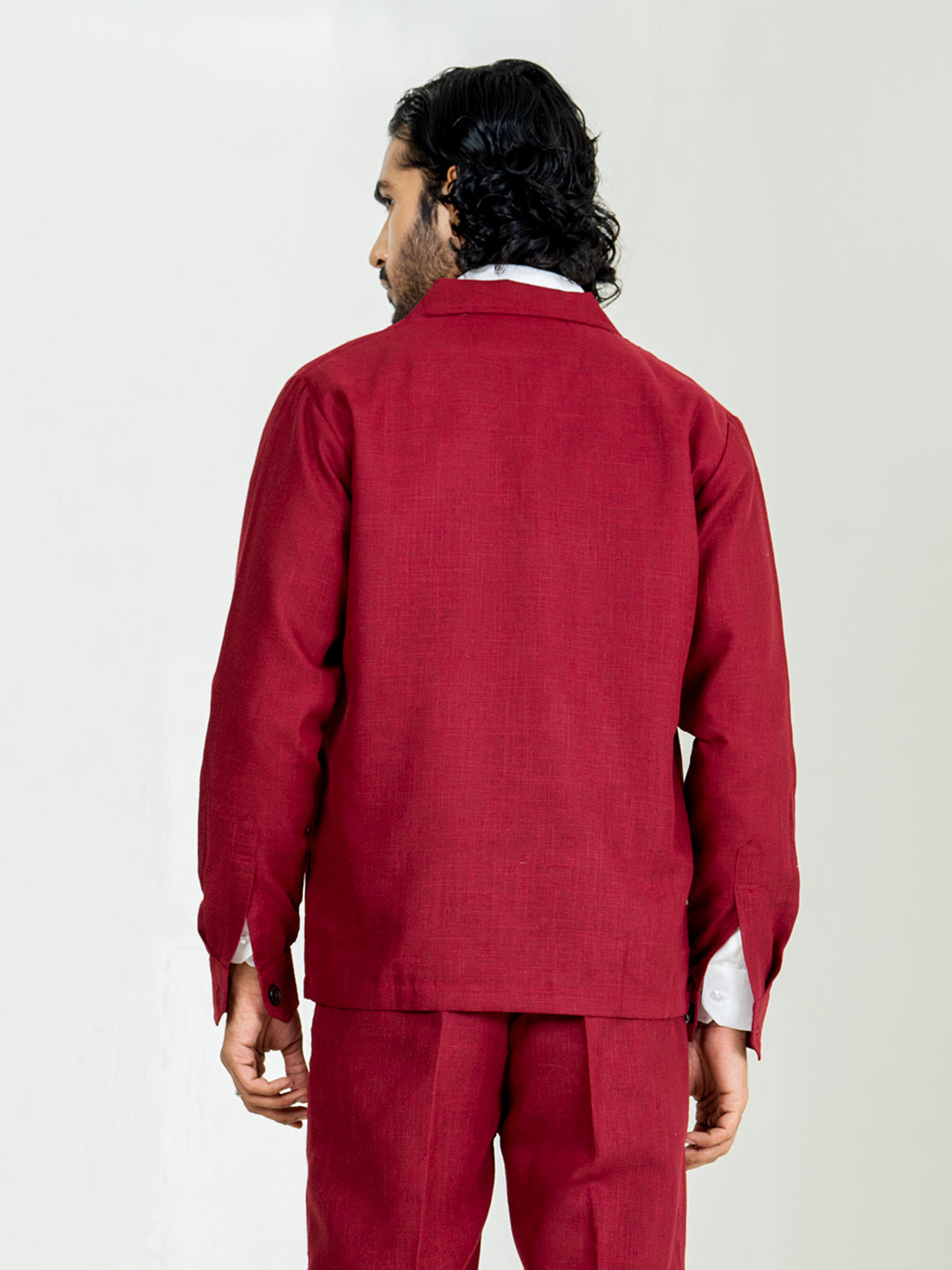 Maroon Two Pocket Linen blend Shacket