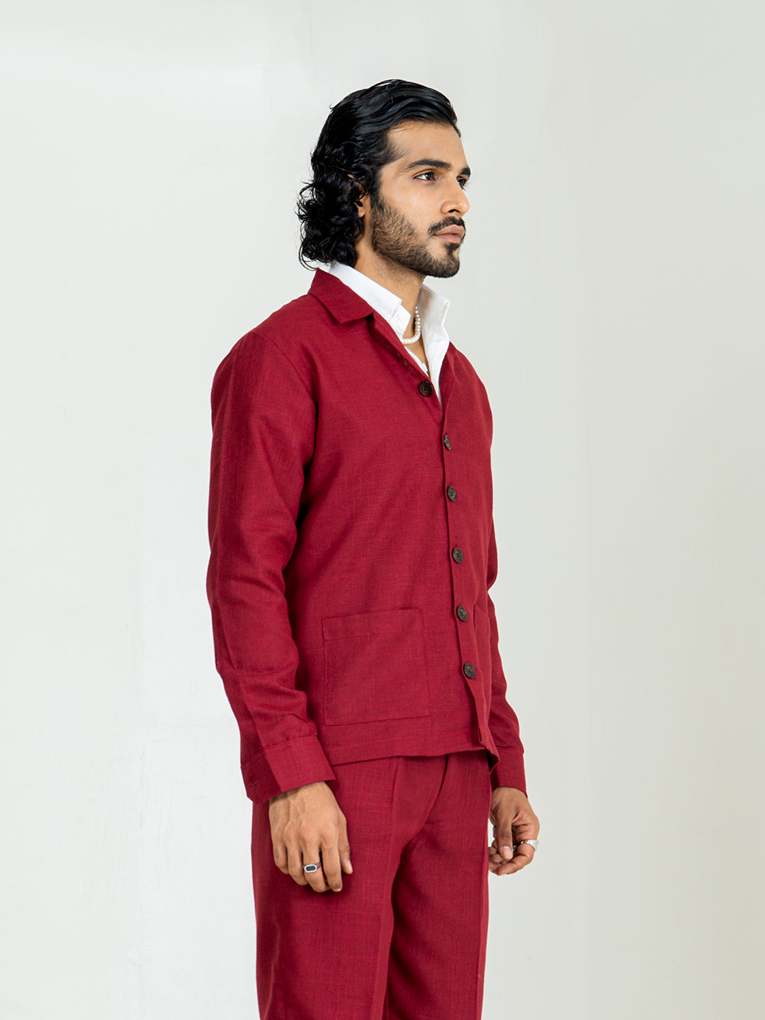 Maroon Two Pocket Linen blend Shacket