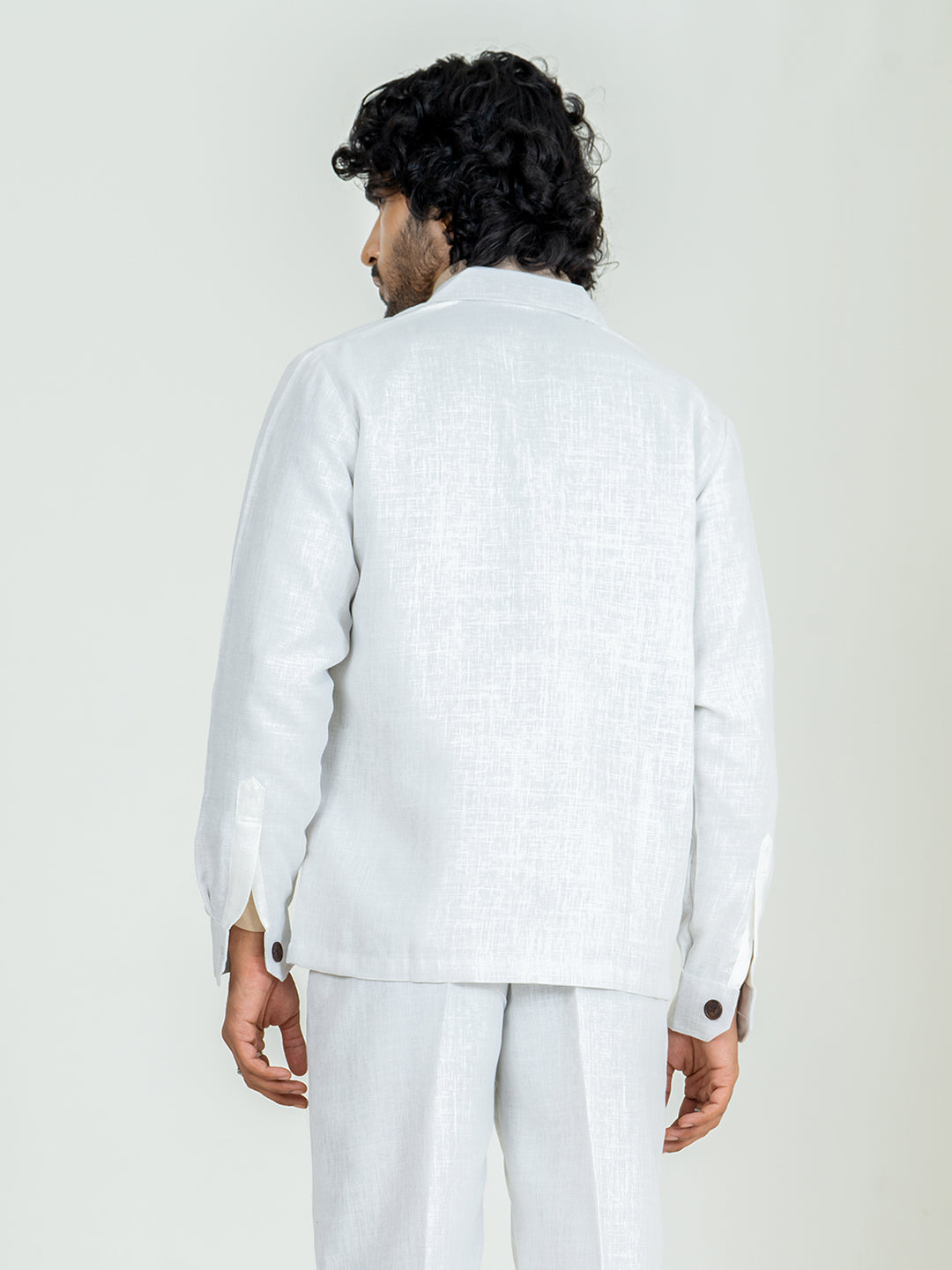 Off white Two Pocket Linen blend shacket