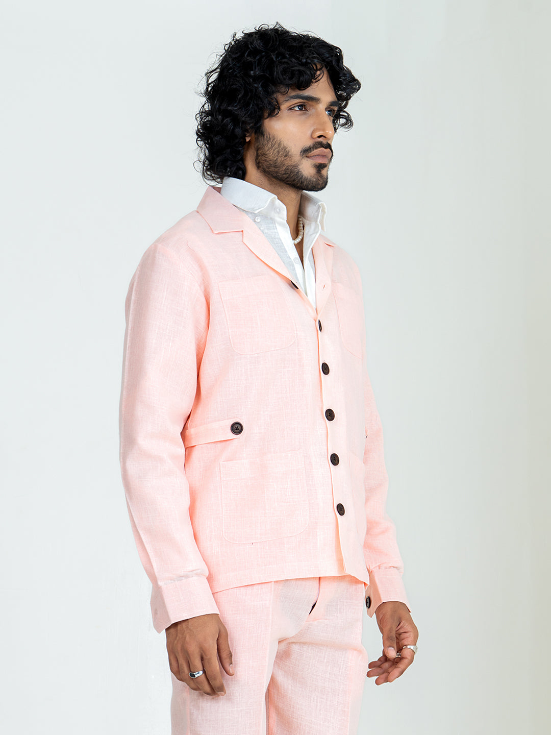 Millennial Pink 4 Pocket Linen blend shacket