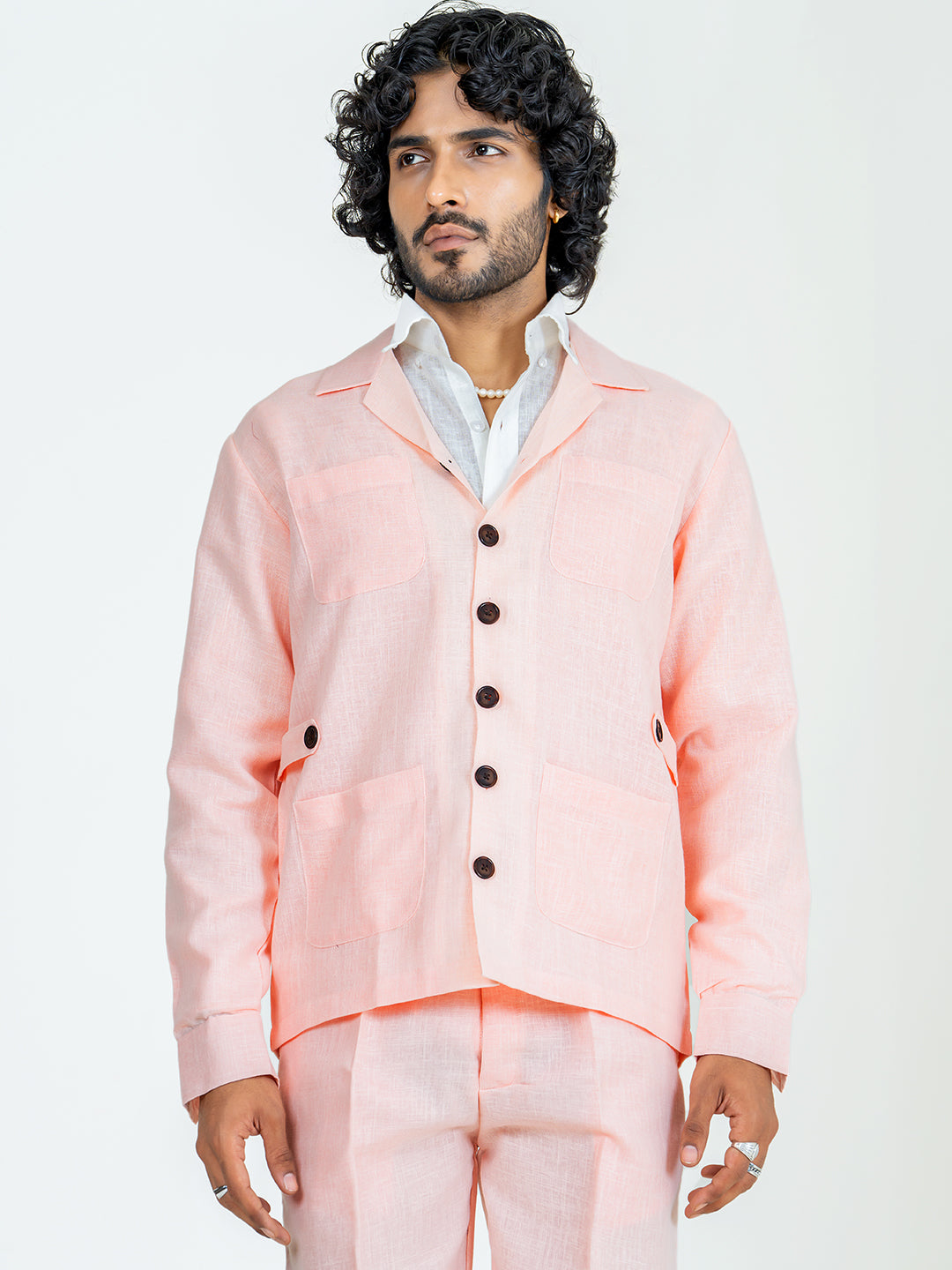 Millennial Pink 4 Pocket Linen blend shacket