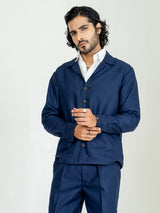 Navy Blue Two Pocket Linen blend shacket