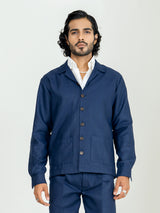 Navy Blue Two Pocket Linen blend shacket