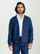 Navy Blue Two Pocket Linen blend shacket