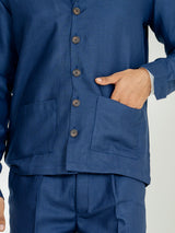 Navy Blue Two Pocket Linen blend shacket