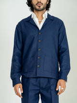 Navy Blue Two Pocket Linen blend shacket