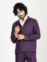 Aubergine Two Pocket Linen blend shacket