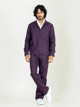 Aubergine Two Pocket Linen blend shacket