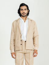 Classic Taupe Two Pocket Linen blend shacket