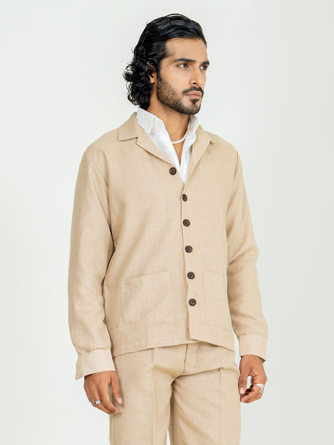 Classic Taupe Two Pocket Linen blend shacket