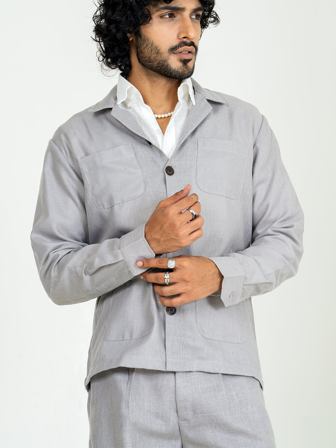 Latte Brown Two Pocket Linen blend shacket