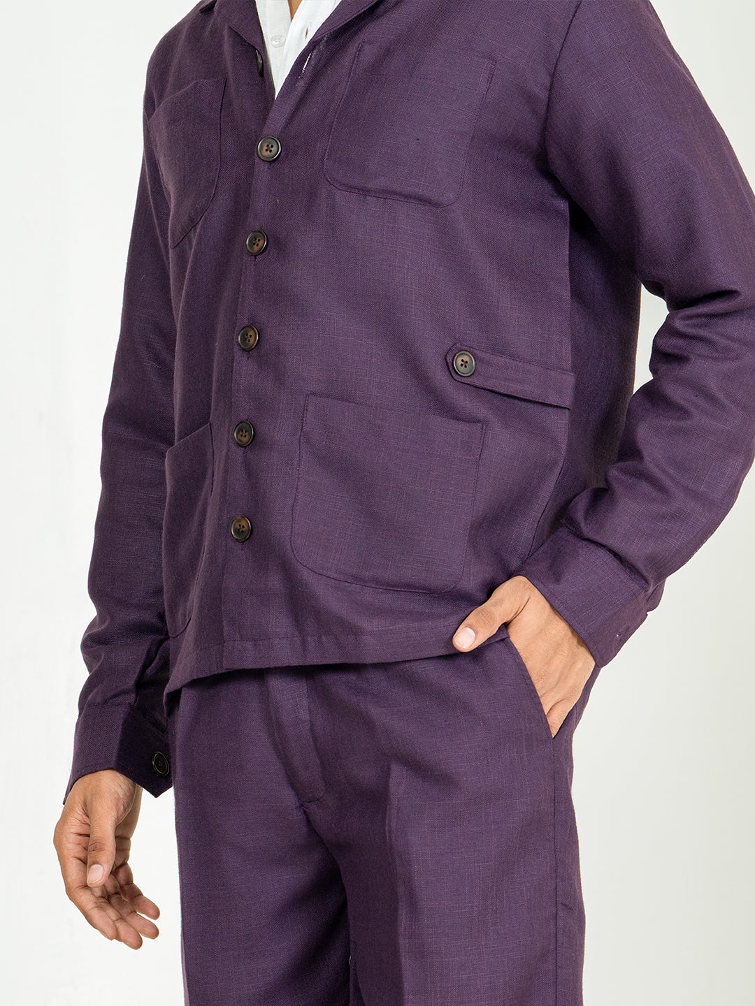 Aubergine 4 Pocket Linen blend shacket