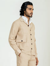 Classic Taupe 4 Pocket Linen blend shacket