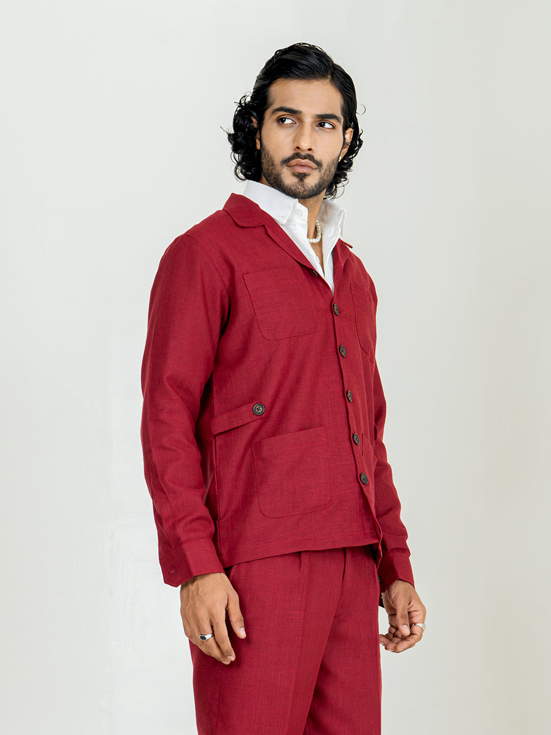 Maroon 4 Pocket Linen blend shacket