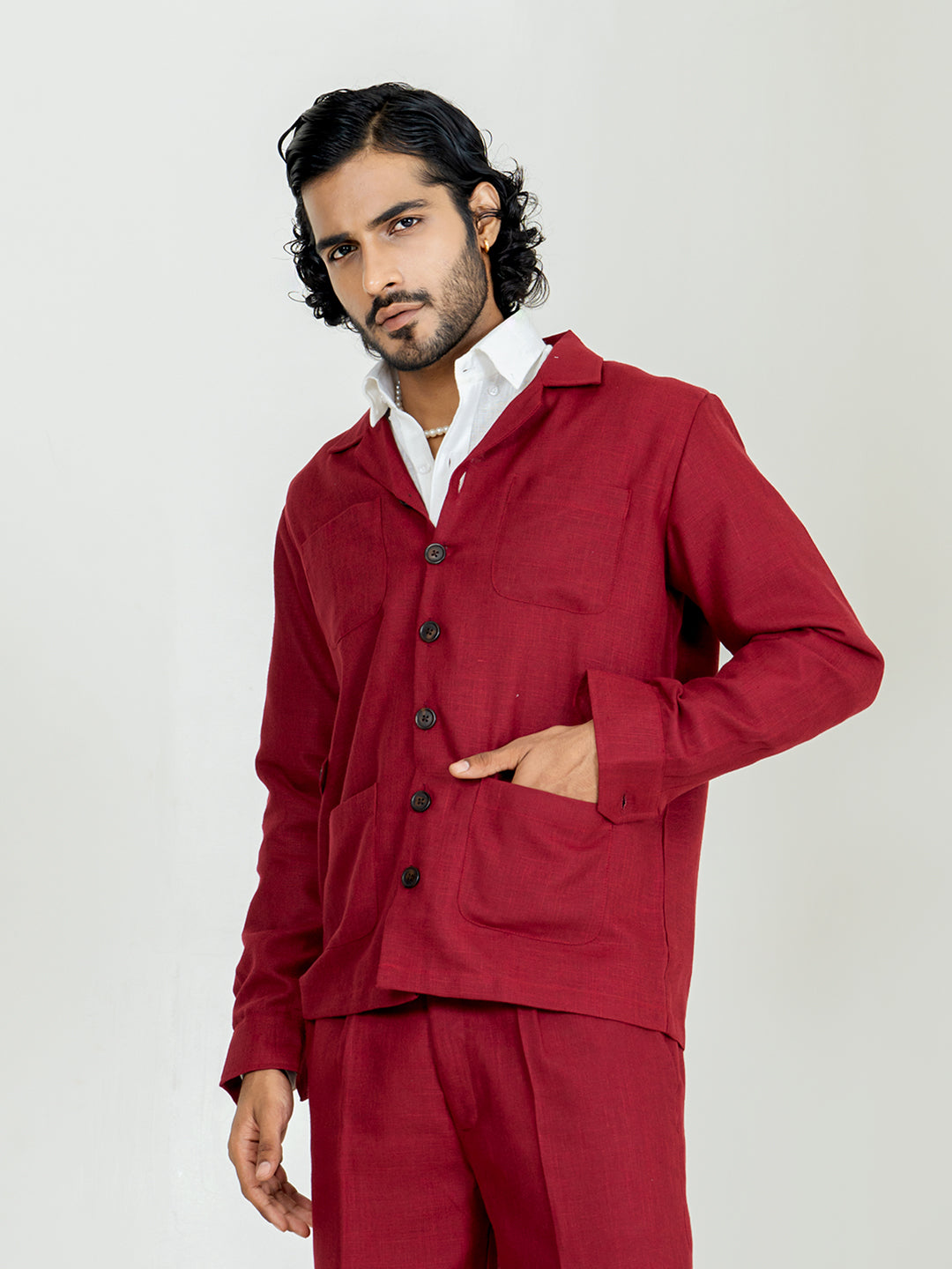 Maroon 4 Pocket Linen blend shacket