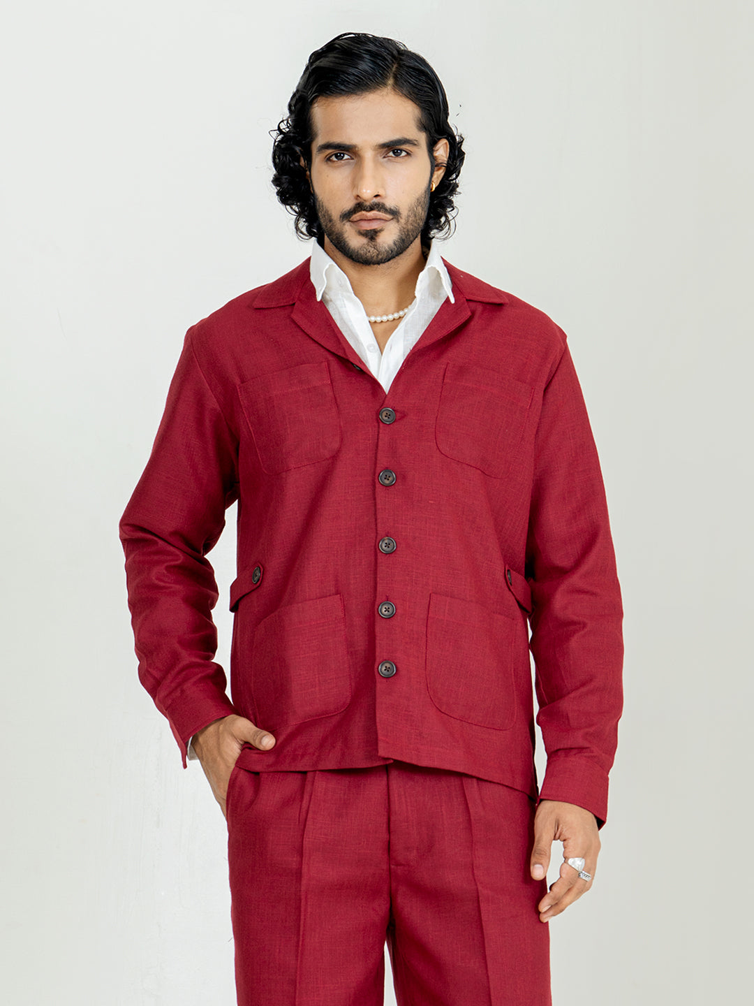 Maroon 4 Pocket Linen blend shacket