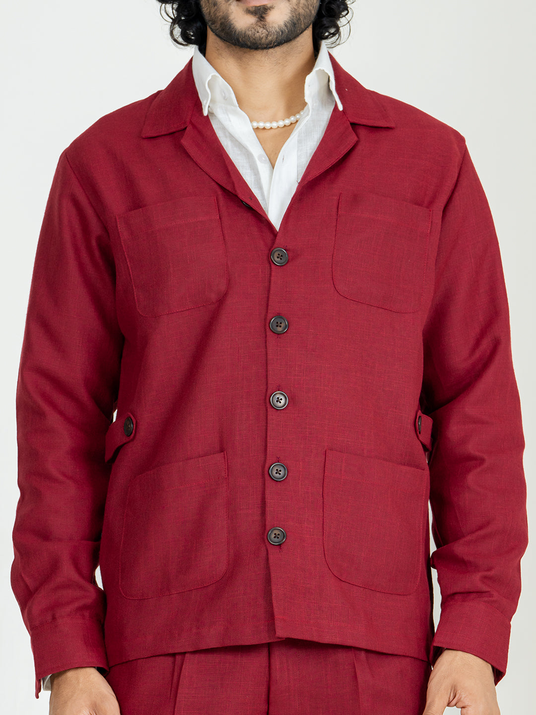 Maroon 4 Pocket Linen blend shacket