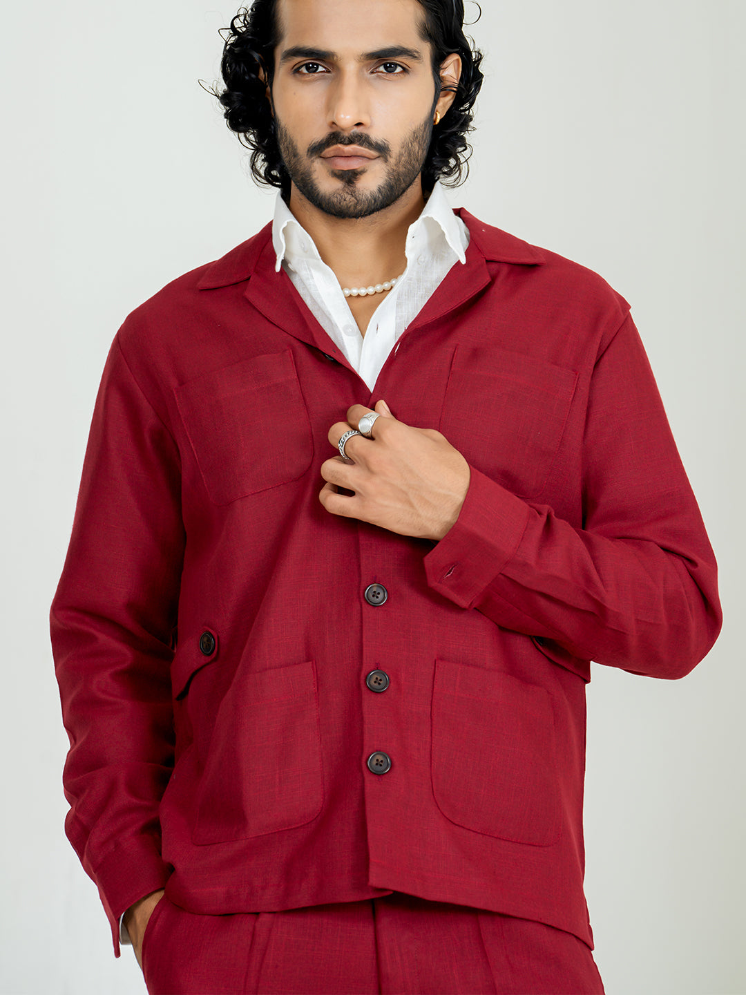 Maroon 4 Pocket Linen blend shacket