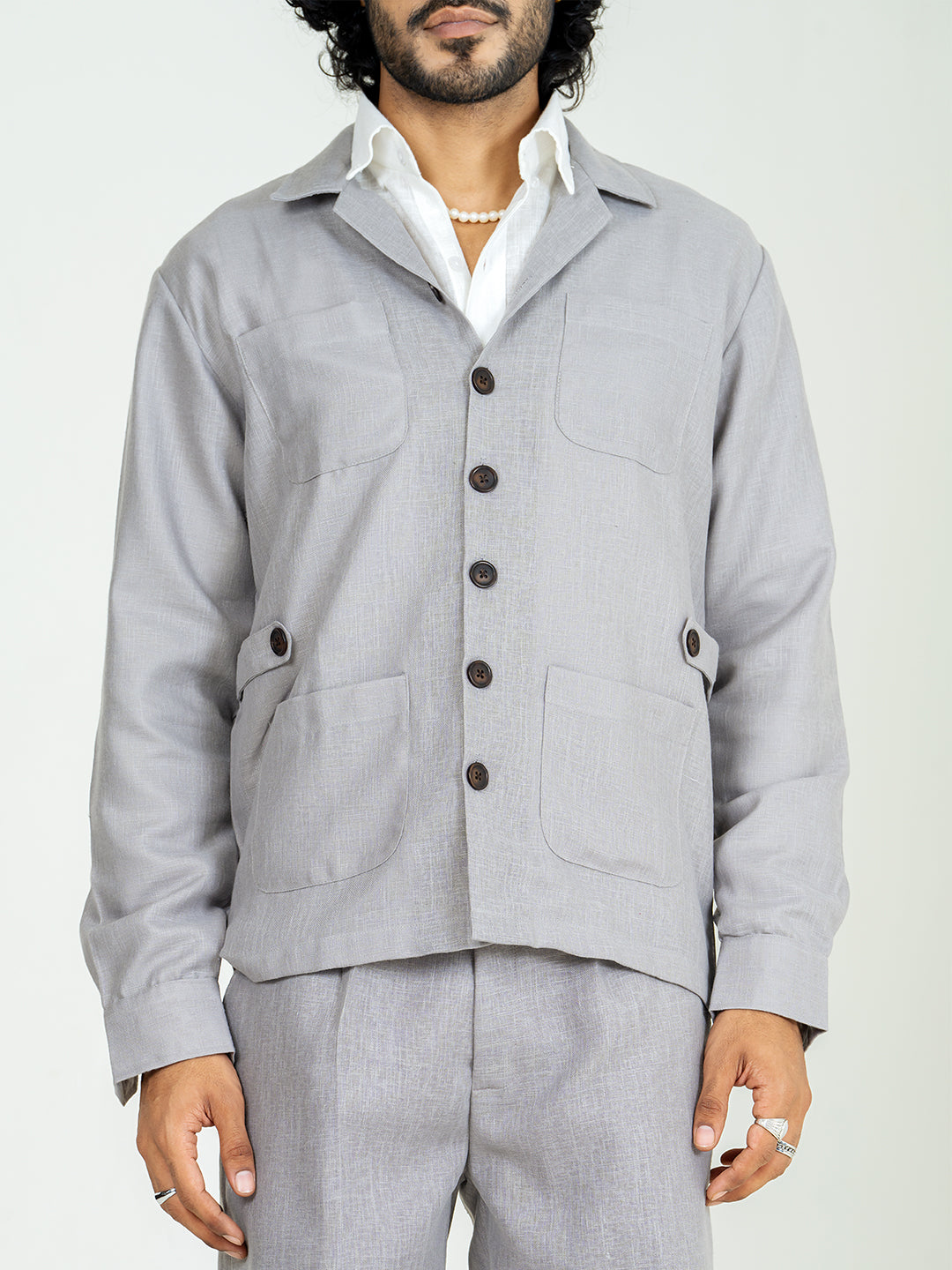 Latte Brown 4 Pocket Linen blend shacket