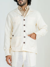 Blanched Almond 4 Pocket Linen blend shacket