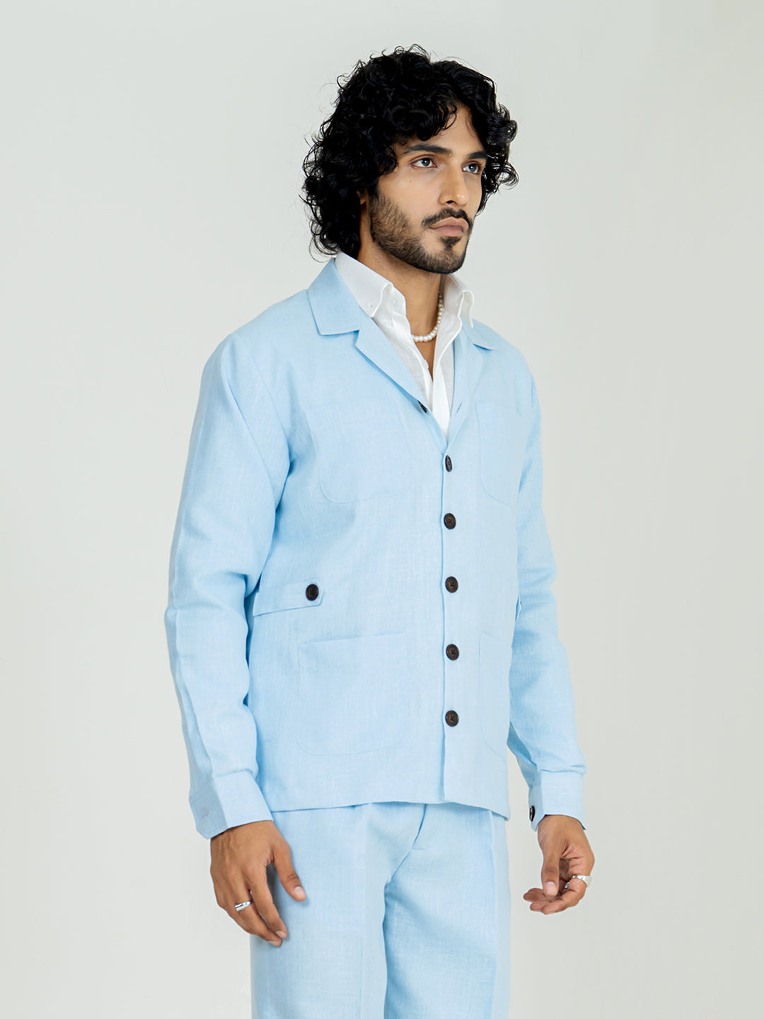 Soft cyan 4 Pocket Linen blend shacket