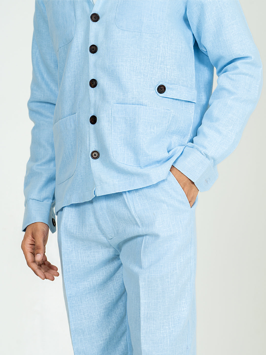 Soft cyan 4 Pocket Linen blend shacket