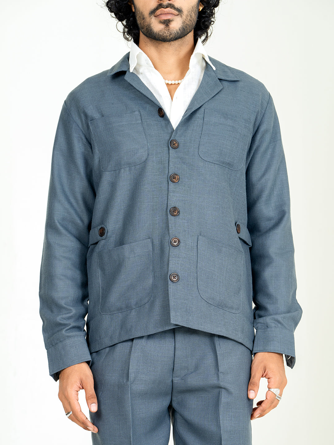 Davy Gray 4 Pocket Linen blend shacket