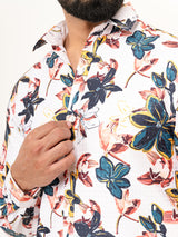 White Flower Full Sleeve Printed Shirts For Men