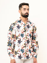 White Flower Full Sleeve Printed Shirts For Men