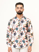 White Flower Full Sleeve Printed Shirts For Men