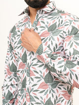 White Leaf Full Sleeve Printed Shirts For Men