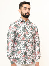 White Leaf Full Sleeve Printed Shirts For Men