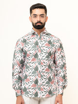 White Leaf Full Sleeve Printed Shirts For Men