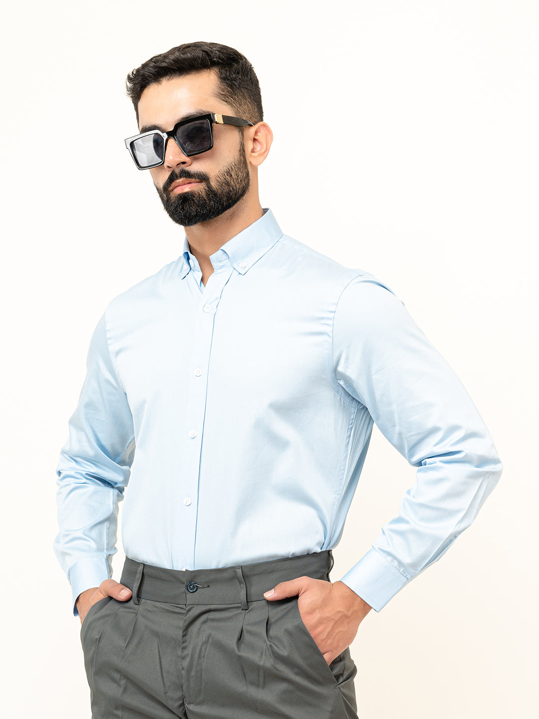 100% Cotton Sky Blue Full Sleeves Shirt