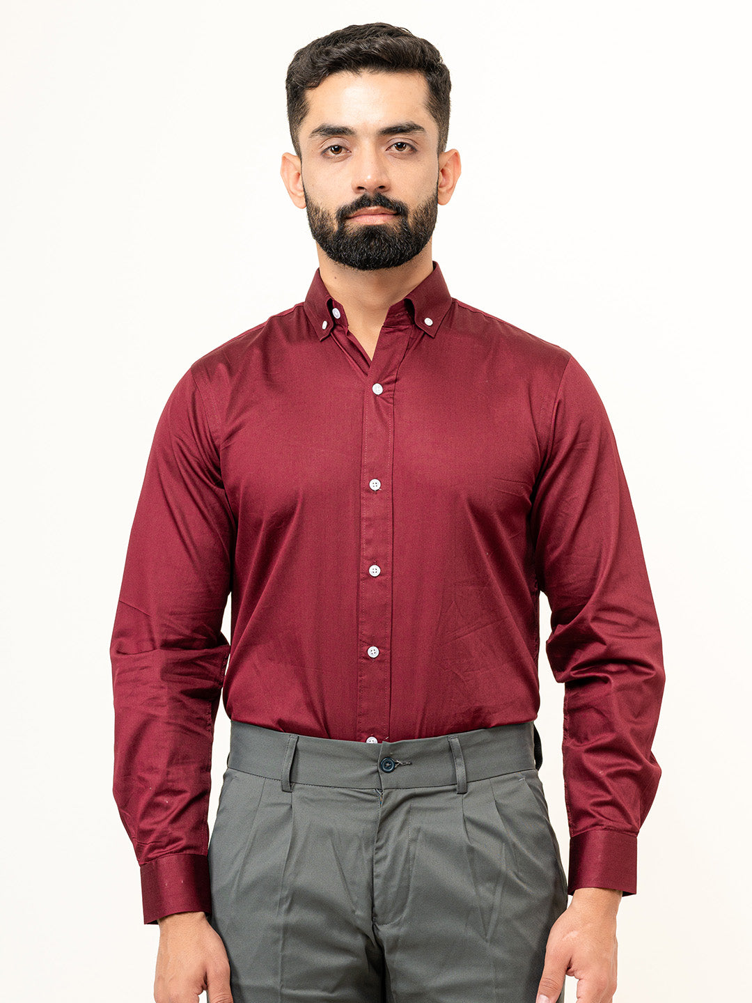 100% Cotton Maroon Full Sleeves Shirt