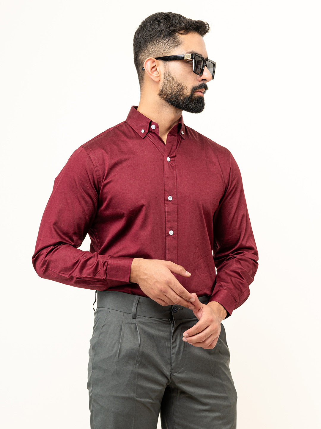 100% Cotton Maroon Full Sleeves Shirt