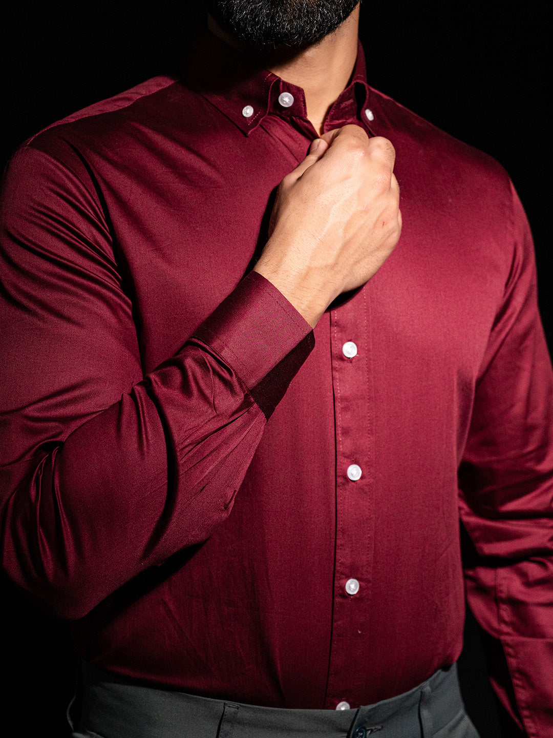 100% Cotton Maroon Full Sleeves Shirt