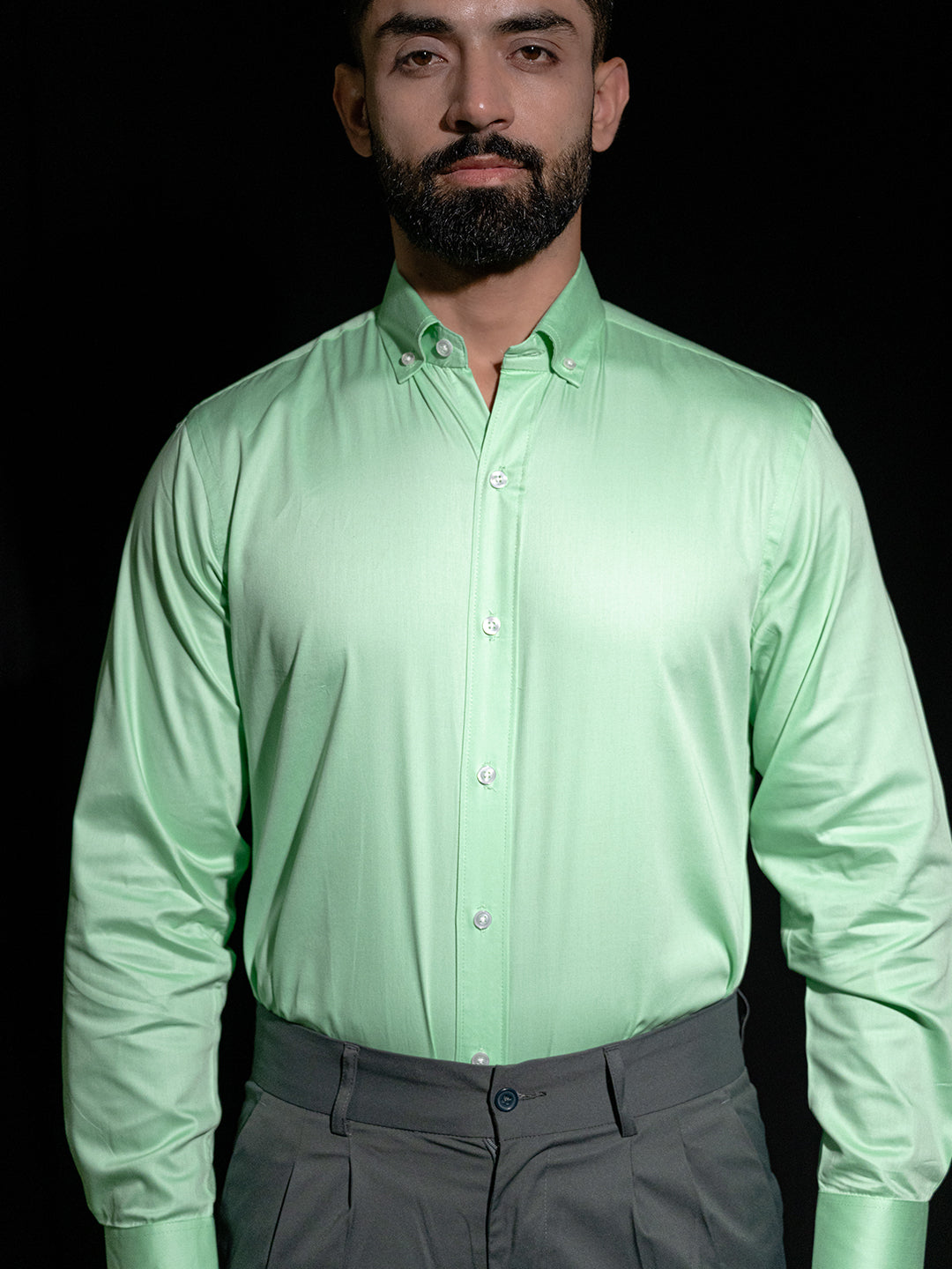 100% Cotton Mint Green Full Sleeves Shirt