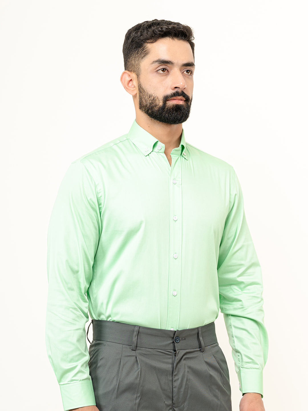 100% Cotton Mint Green Full Sleeves Shirt