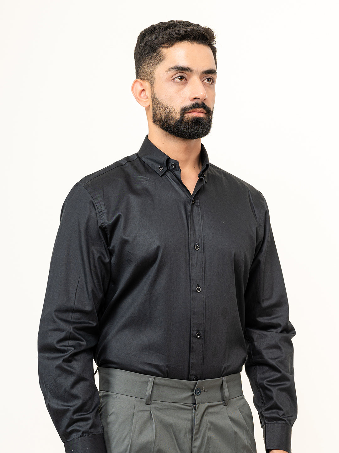 100% Cotton Black Full Sleeves Shirt