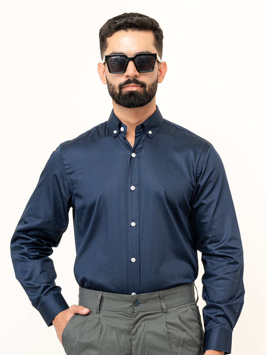 100% Cotton Navy Blue Full Sleeves Shirt