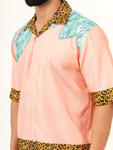 Peach Colored Leopard Placement Print Oversized Shirt